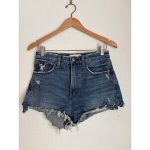 Abercrombie & Fitch Curve Love High Rise Mom Shorts Medium Wash Distressed 28 6